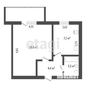 1-к квартира, вторичка, 35м2, 4/5 этаж