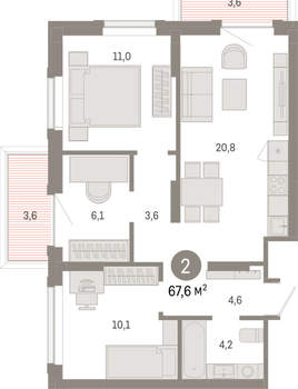 3-к квартира, вторичка, 68м2, 2/9 этаж