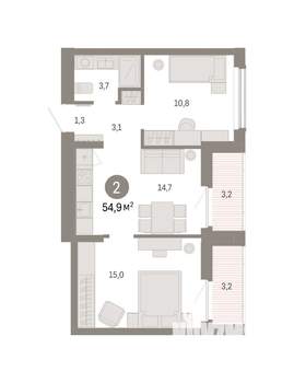 2-к квартира, вторичка, 55м2, 6/8 этаж