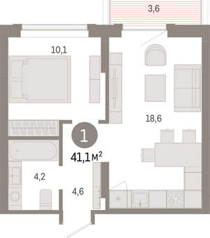 1-к квартира, вторичка, 41м2, 2/9 этаж