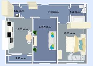 2-к квартира, строящийся дом, 57м2, 4/16 этаж