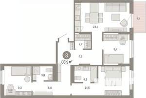 3-к квартира, вторичка, 87м2, 6/17 этаж