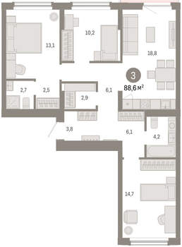 3-к квартира, вторичка, 89м2, 6/16 этаж