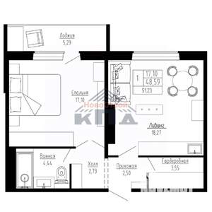 1-к квартира, строящийся дом, 51м2, 11/16 этаж