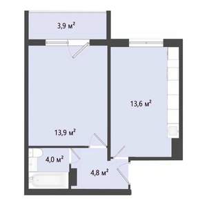 1-к квартира, строящийся дом, 36м2, 8/10 этаж