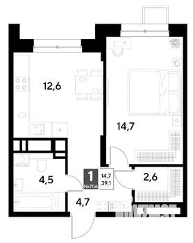1-к квартира, строящийся дом, 39м2, 11/21 этаж