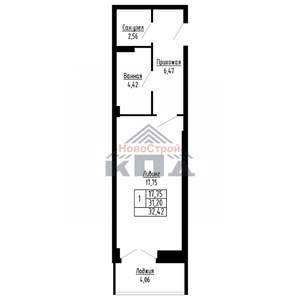 1-к квартира, вторичка, 32м2, 9/16 этаж