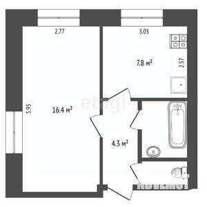 1-к квартира, вторичка, 33м2, 2/5 этаж