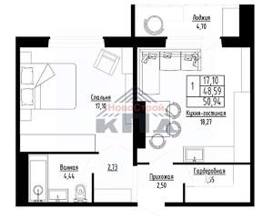 1-к квартира, вторичка, 51м2, 4/16 этаж