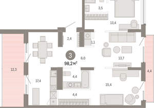 3-к квартира, вторичка, 98м2, 9/9 этаж
