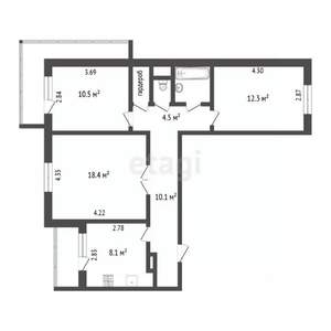 3-к квартира, вторичка, 72м2, 11/12 этаж
