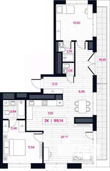 2-к квартира, вторичка, 99м2, 14/15 этаж