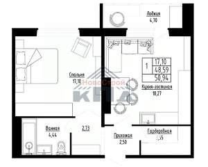 1-к квартира, строящийся дом, 51м2, 15/16 этаж