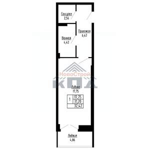 1-к квартира, вторичка, 32м2, 4/16 этаж