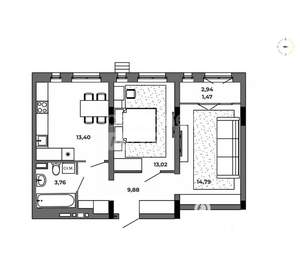 2-к квартира, вторичка, 56м2, 4/8 этаж