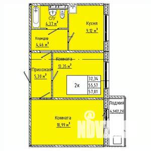 2-к квартира, строящийся дом, 58м2, 6/10 этаж