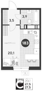 Студия квартира, строящийся дом, 28м2, 16/21 этаж