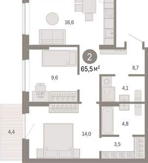 2-к квартира, вторичка, 65м2, 3/9 этаж