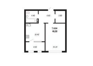 1-к квартира, строящийся дом, 46м2, 14/14 этаж