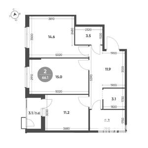 2-к квартира, вторичка, 62м2, 2/15 этаж