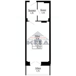 1-к квартира, строящийся дом, 30м2, 14/16 этаж
