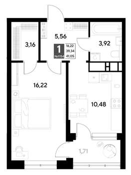 1-к квартира, вторичка, 41м2, 9/21 этаж