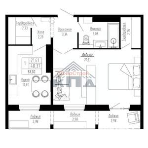 1-к квартира, вторичка, 53м2, 5/16 этаж