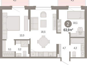 2-к квартира, вторичка, 64м2, 9/9 этаж