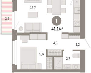 1-к квартира, вторичка, 41м2, 6/16 этаж