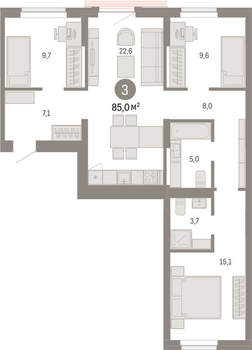 3-к квартира, вторичка, 85м2, 6/9 этаж