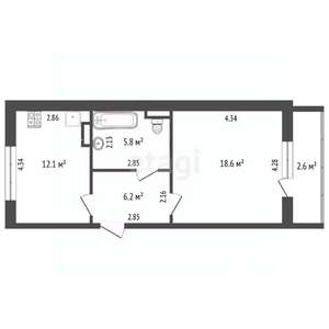 1-к квартира, вторичка, 43м2, 6/10 этаж