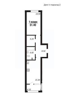1-к квартира, вторичка, 51м2, 12/14 этаж