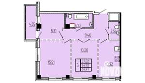 3-к квартира, строящийся дом, 69м2, 1/16 этаж