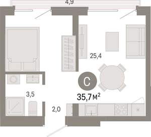 Студия квартира, вторичка, 36м2, 9/9 этаж