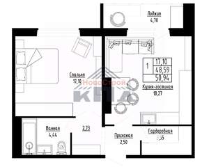1-к квартира, строящийся дом, 51м2, 16/16 этаж