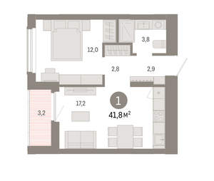 1-к квартира, вторичка, 42м2, 11/16 этаж