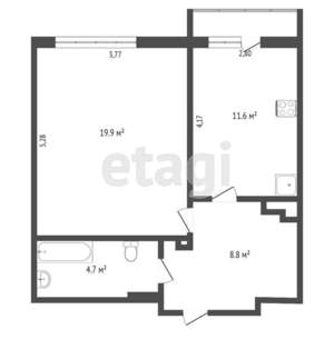 1-к квартира, вторичка, 46м2, 5/9 этаж