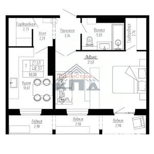 1-к квартира, строящийся дом, 53м2, 11/16 этаж