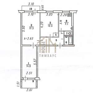 3-к квартира, вторичка, 64м2, 3/9 этаж