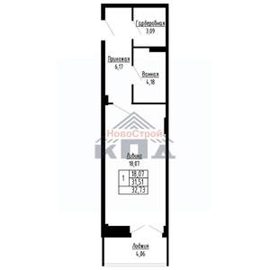 1-к квартира, строящийся дом, 33м2, 13/16 этаж