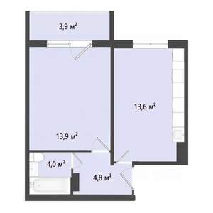 1-к квартира, строящийся дом, 36м2, 10/10 этаж