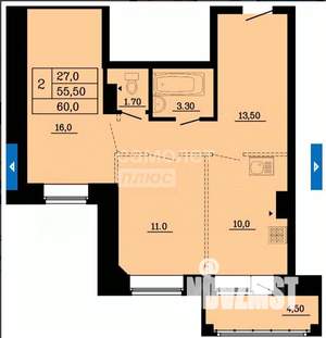 2-к квартира, сданный дом, 60м2, 6/9 этаж