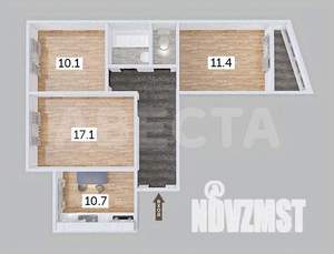 3-к квартира, вторичка, 63м2, 1/9 этаж