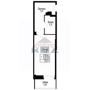 1-к квартира, строящийся дом, 34м2, 12/16 этаж