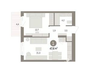 1-к квартира, вторичка, 48м2, 11/14 этаж