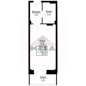 1-к квартира, строящийся дом, 30м2, 16/16 этаж