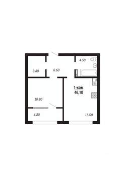 1-к квартира, строящийся дом, 46м2, 4/16 этаж