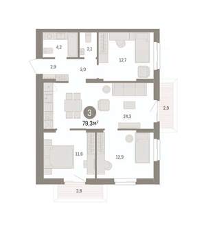 3-к квартира, вторичка, 79м2, 3/14 этаж