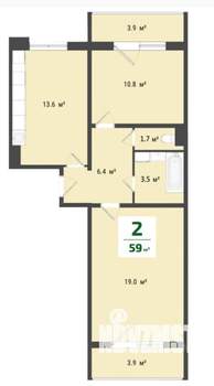 2-к квартира, вторичка, 55м2, 3/10 этаж