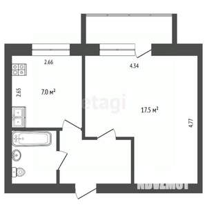 1-к квартира, вторичка, 32м2, 4/5 этаж